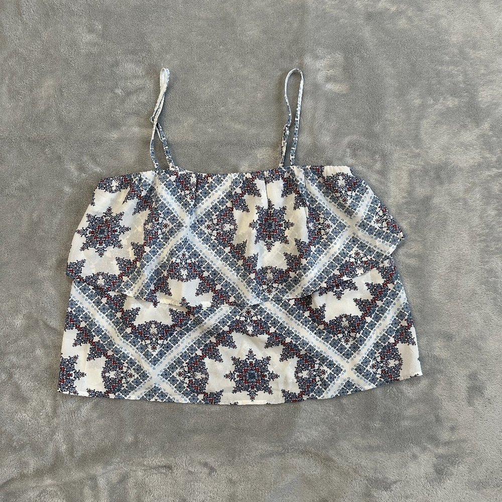 Hippie Rose Womens Medium Blue Flowy Tiered Tank Top